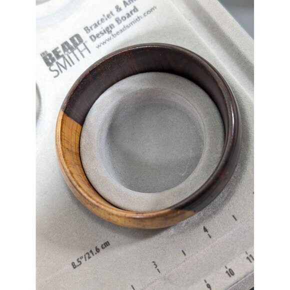 Retro Wood Bangle Bracelet Colorblock Light Dark 8.5 in Chunky Statement - Picture 6 of 6